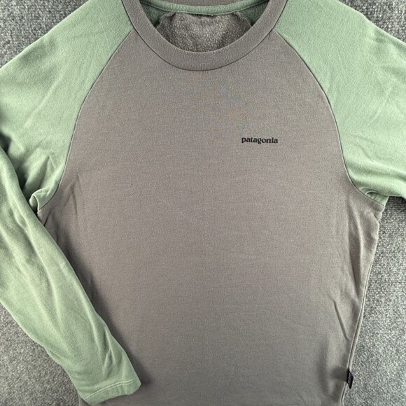 Patagonia Pullover Fleece Sweatshirt Gray Green Raglan Crew Neck Lightweight P-6 - Picture 1 of 13